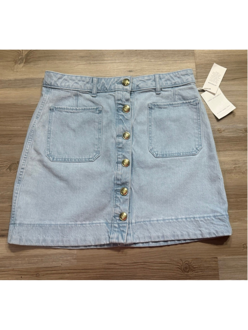 Free assembly button front mini skirt light blue wash